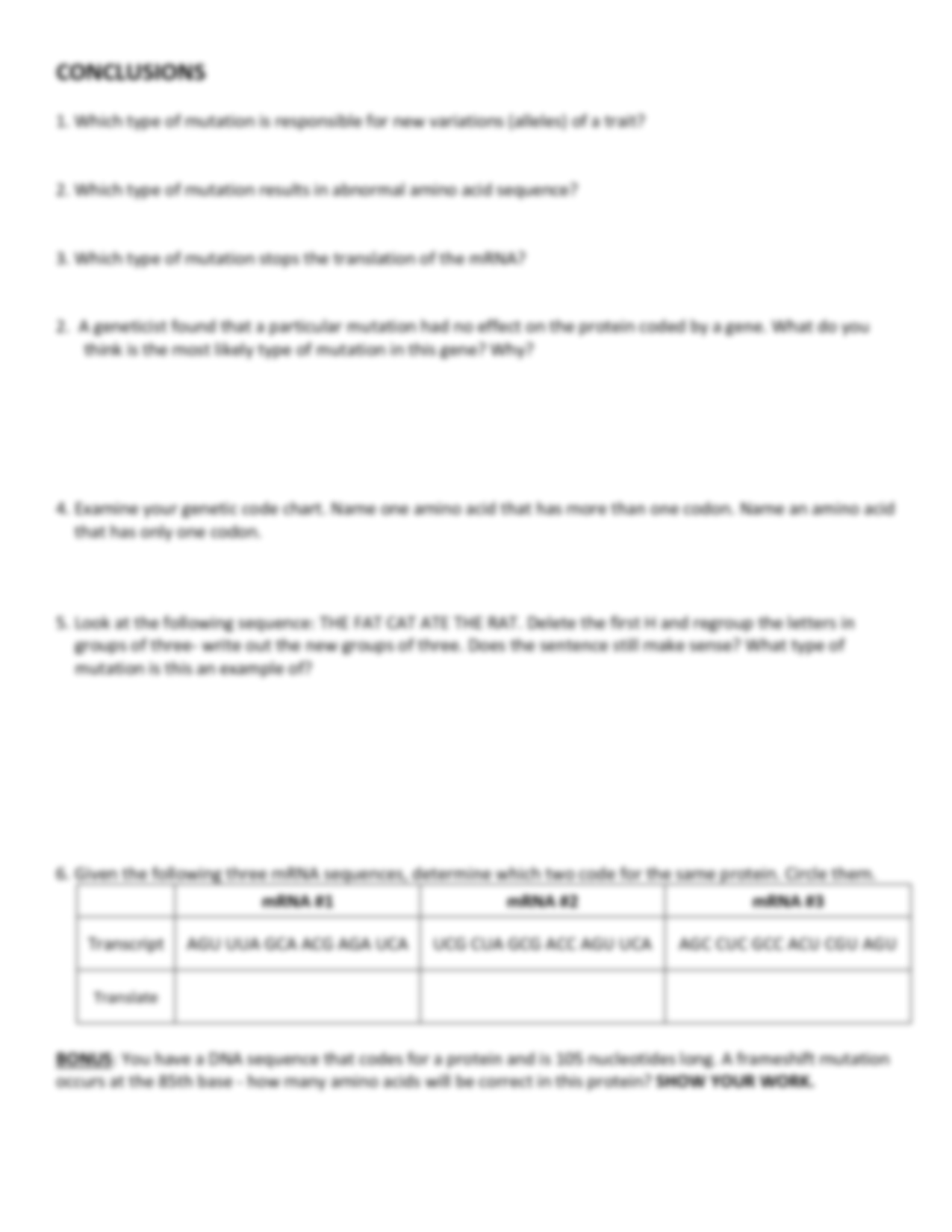 SOLUTION Mutations Practice Studypool Worksheets Library
