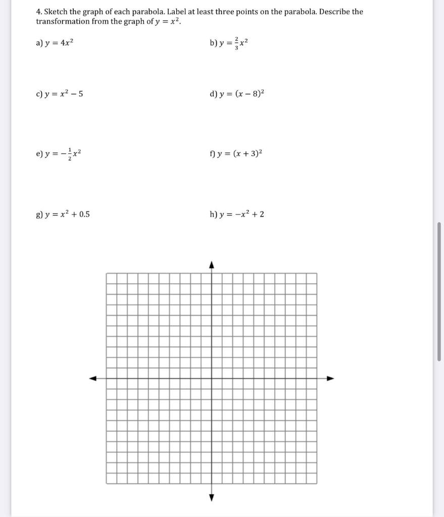 graphing parabolas worksheet