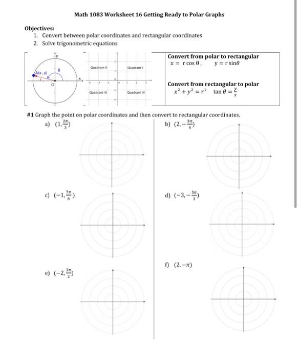Solved Math 1083 Worksheet 16 Getting Ready To Polar Graphs 