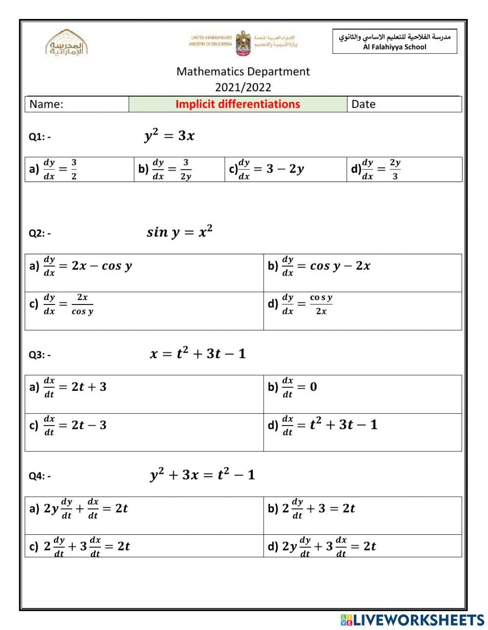 Solved Practice Exercises 13 26 Implicit Differentiation Chegg 