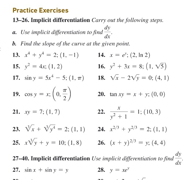 Solved Practice Exercises 13 26 Implicit Differentiation Chegg
