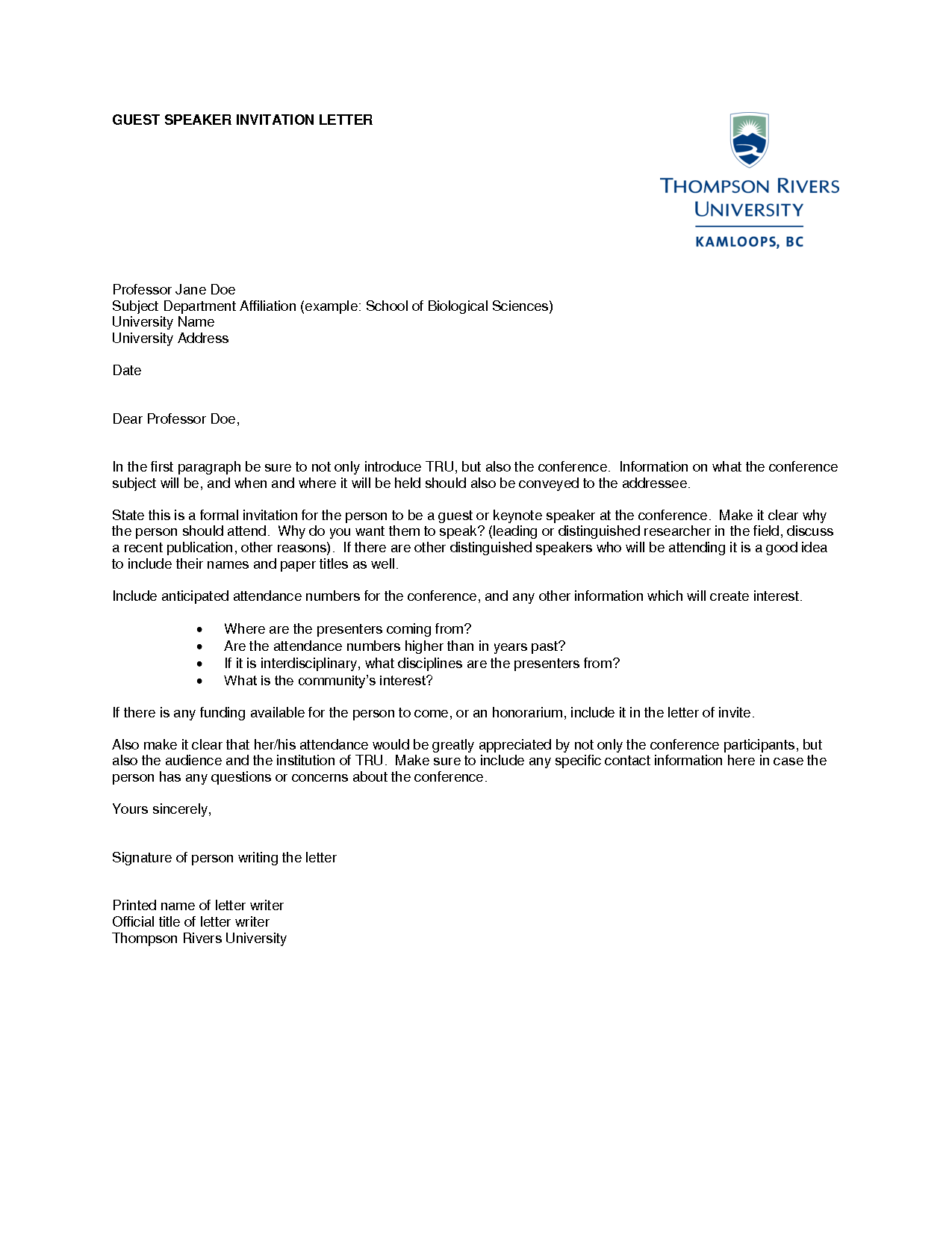 keynote speaker invitation template