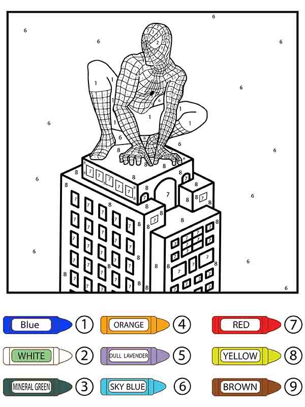 Spider Man Color By Number Coloring Page