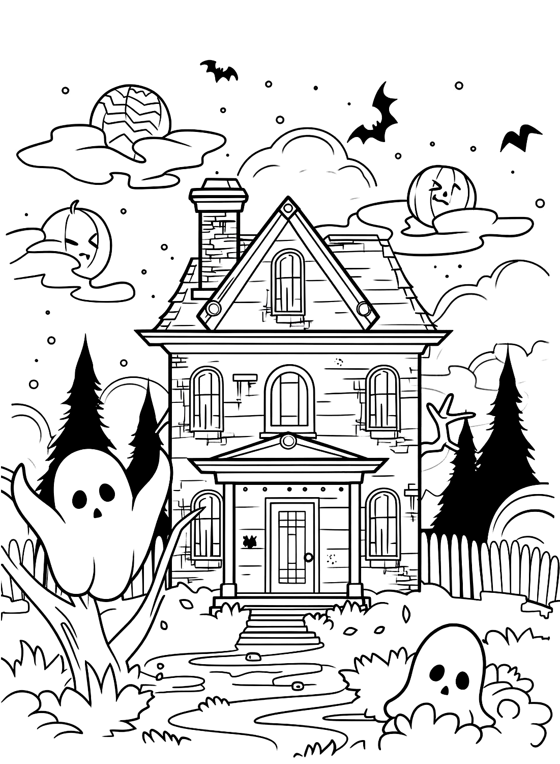 Spooky House Coloring Page Free Printable Coloring Pages