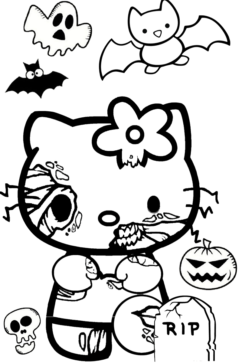 Spooky Scary Halloween Hello Kitty Zombie Like Coloring Pages Print 