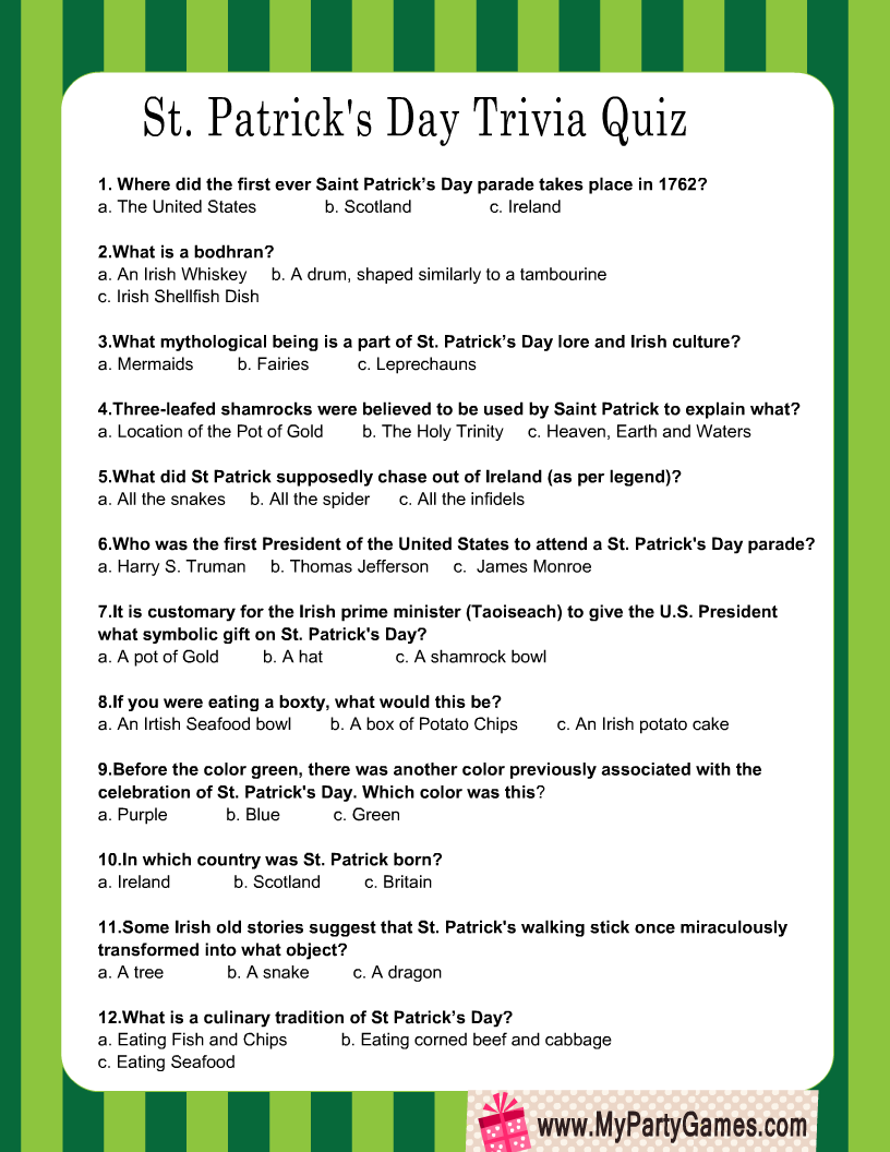 St Patrick S Day Feud Game St Patrick S Day Printable Game For Kids 