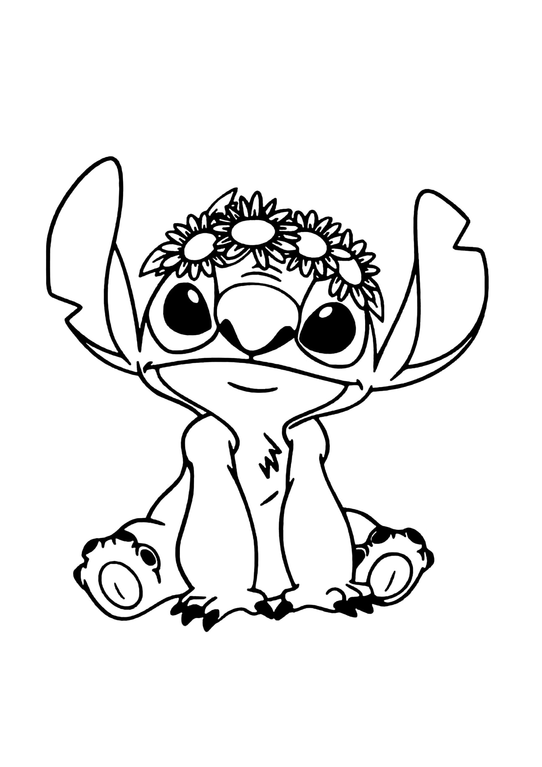 Stitch With Flowers On The Head Lilo And Stitch Kids Coloring Pages 