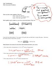 Stoichiometry Mole Conversion Worksheet Mole Particle Course Hero 