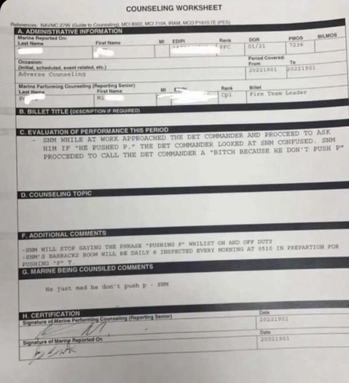 marine corps monthly counseling worksheet