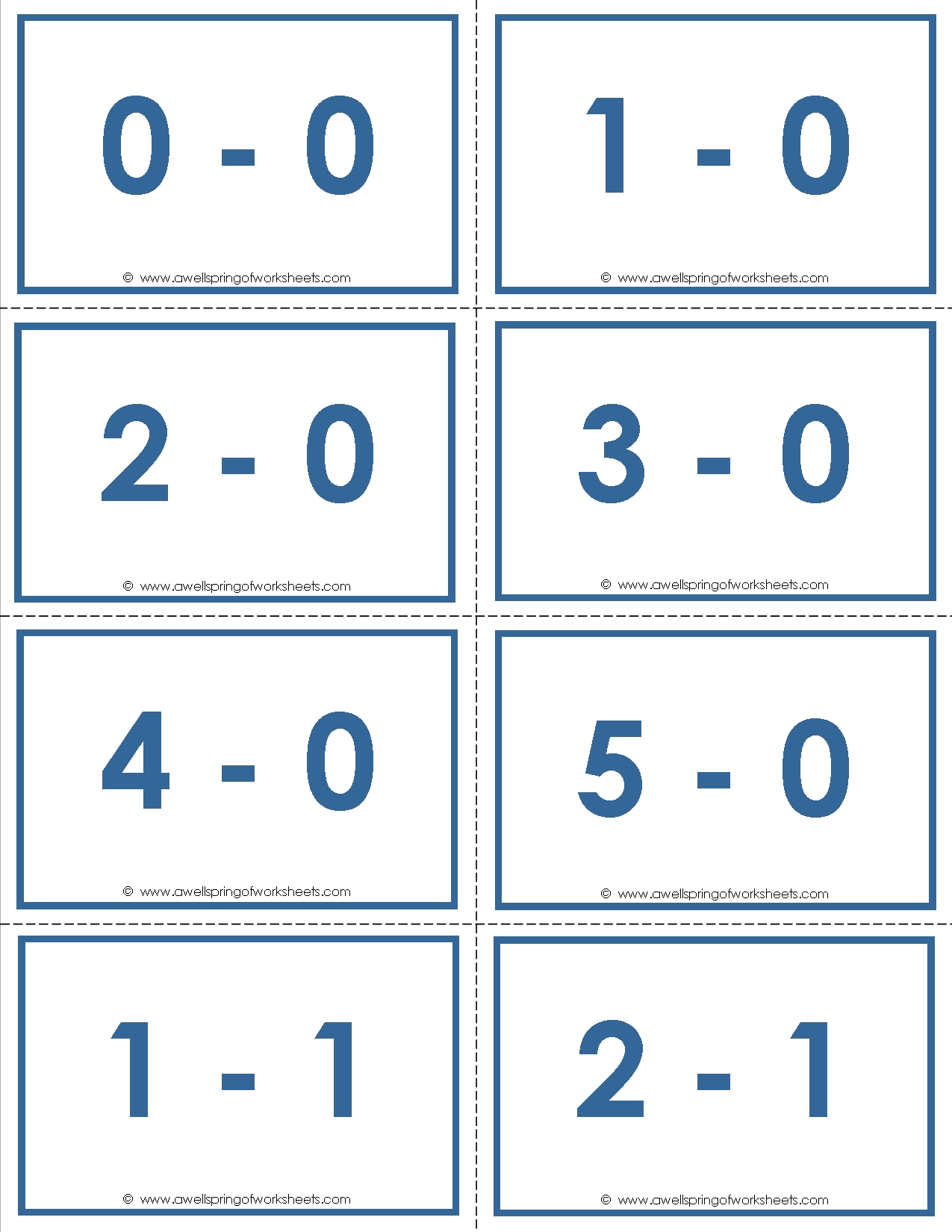 Subtraction Flash Cards Printable