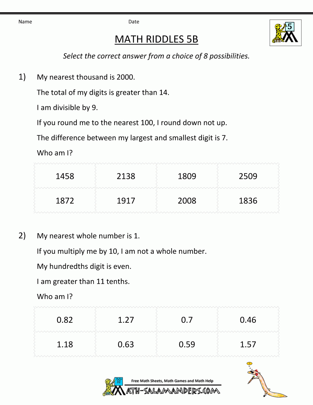 Subtraction Riddle Worksheets