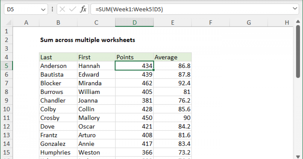 Sum Across Multiple Worksheets Excel Formula Exceljet