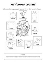 Summer Clothes Worksheets