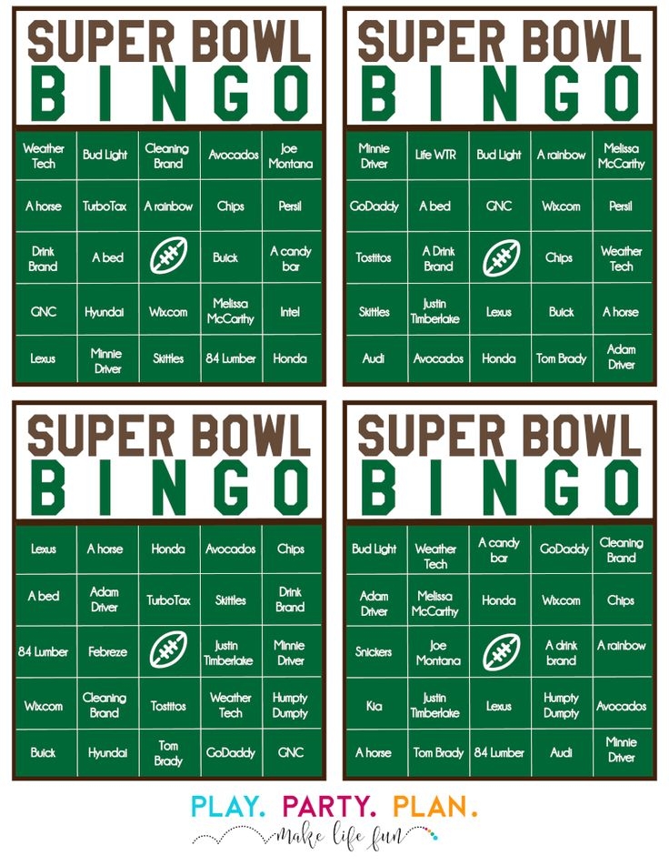 Super Bowl Bingo Cards 2020 Printable