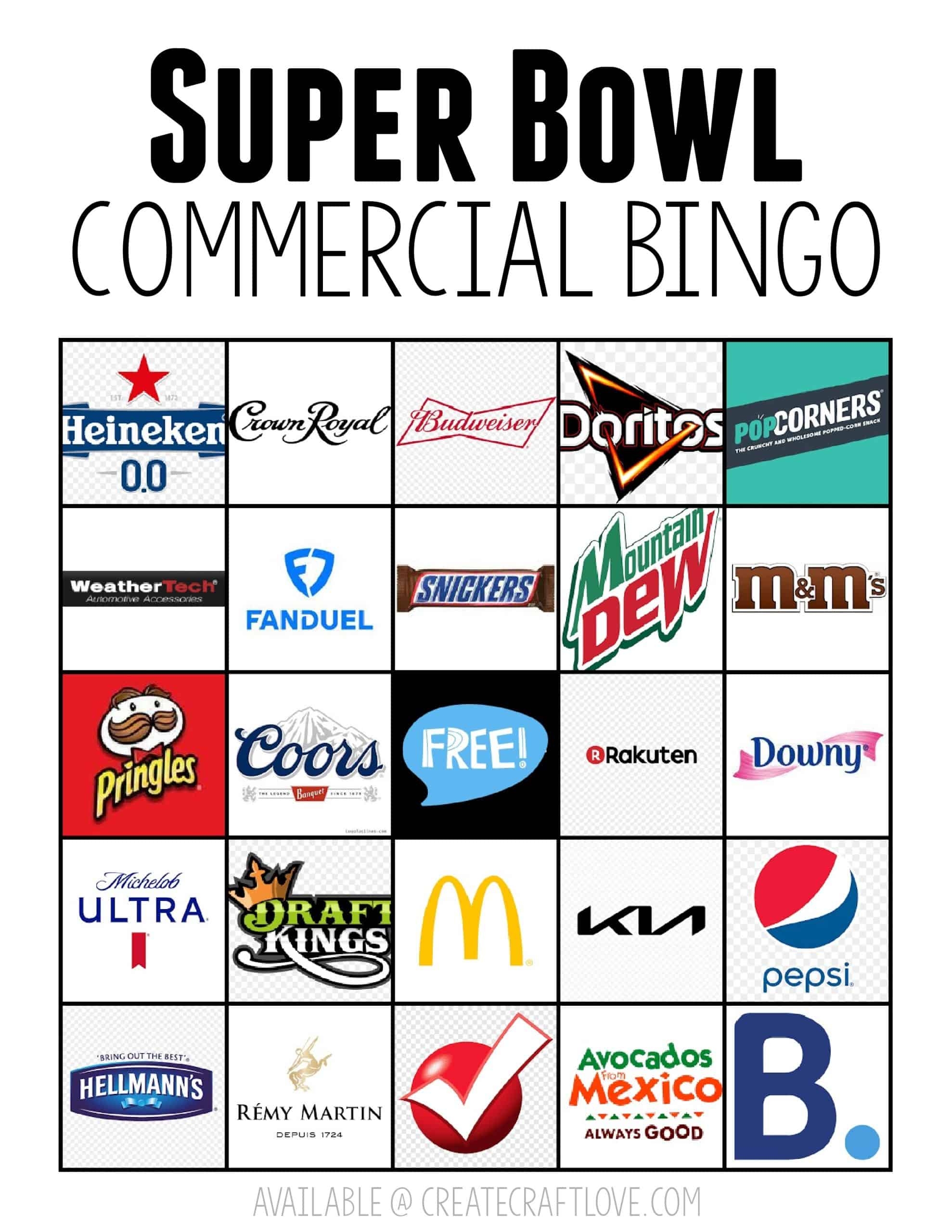 2020 superbowl bingo cards printable