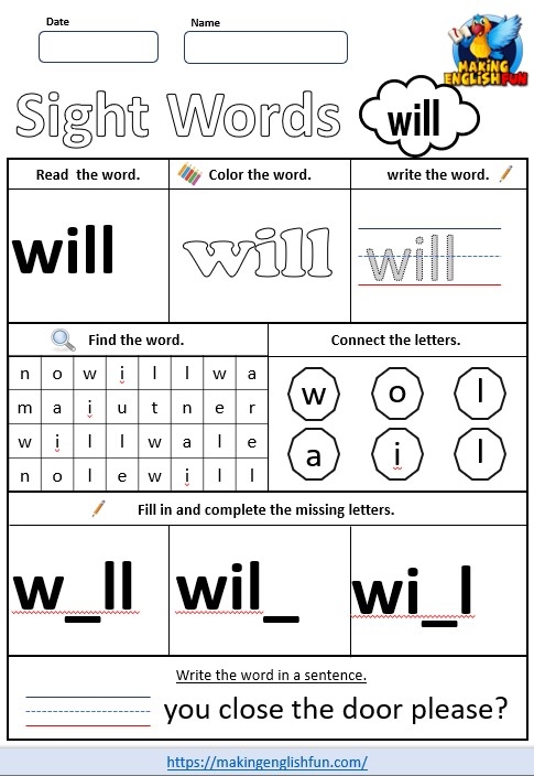 Sweet Sight Words Worksheet WILL Teach Starter Worksheets Library