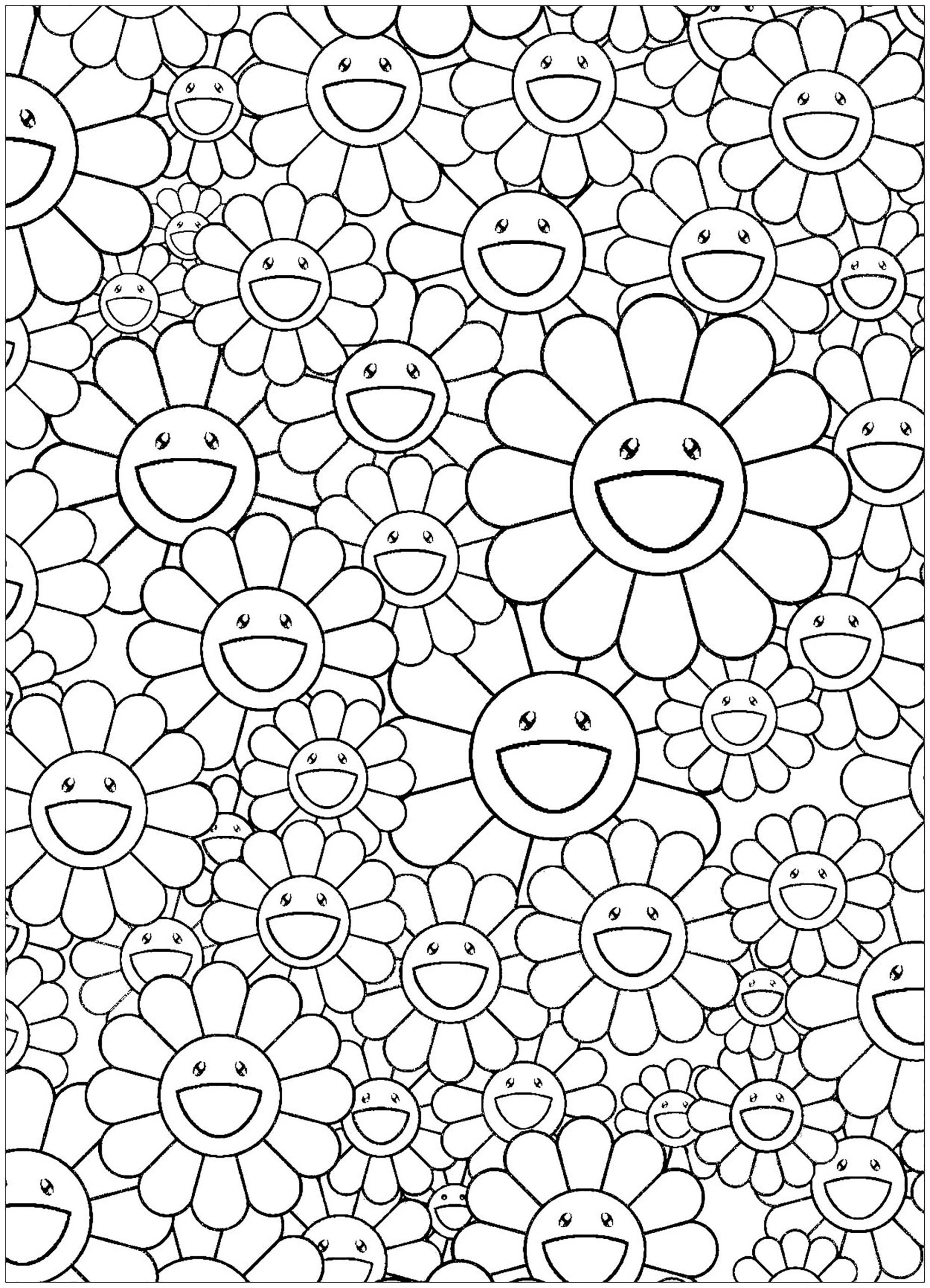 Takashi Murakami Happy Flowers simple Masterpiece Coloring Pages 