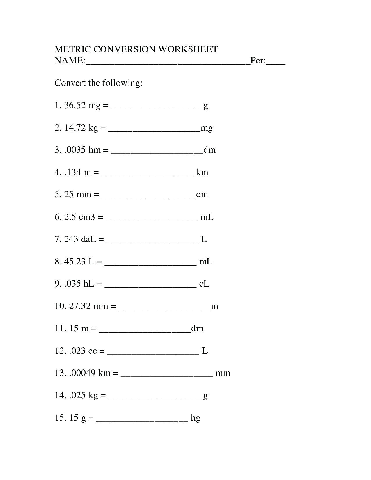 Temperature Conversion Worksheet Converting Metric Units Db excel
