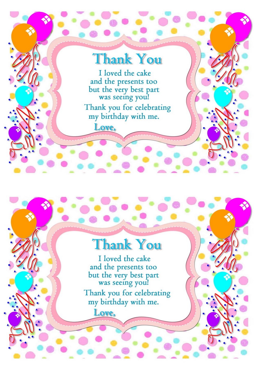 Thank You Birthday Cards Printable