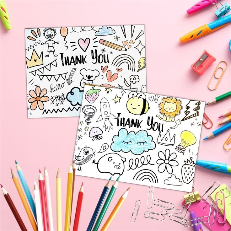 Thank You Colouring Cards Printable Two Designs Kids Thank You Cards 
