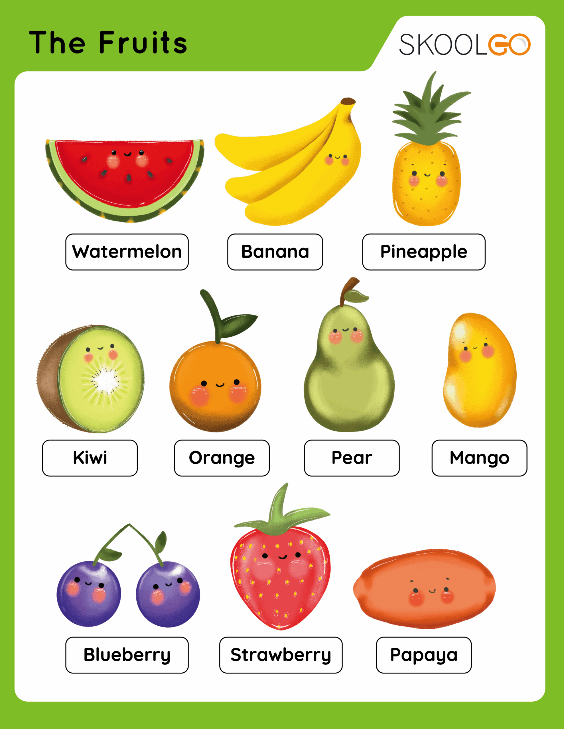 The Fruits Free Worksheet SKOOLGO