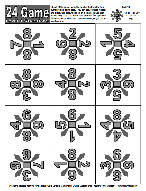 24 math game printable cards