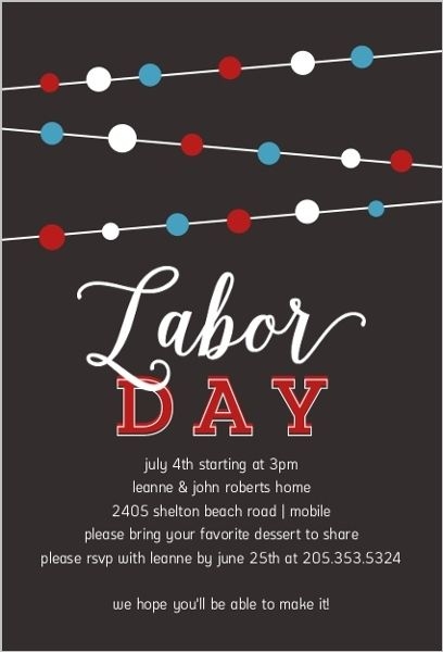 The Labor Day Flyer Is Shown With Red White And Blue Dots On Black 