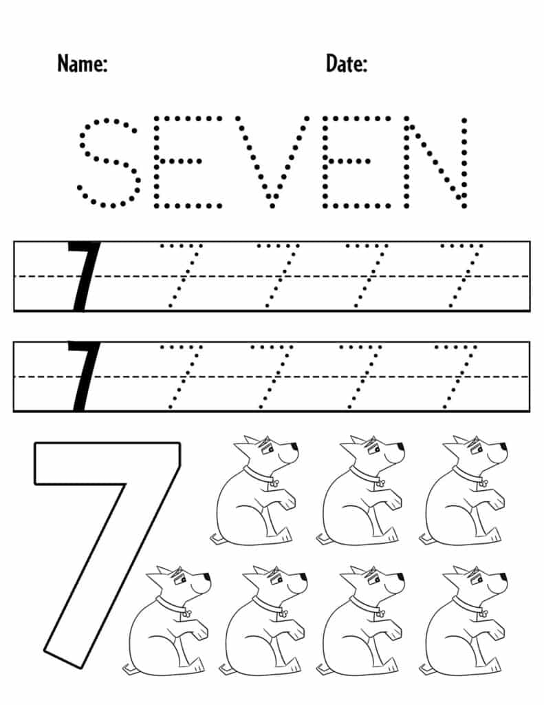 The Number 7 seven K5 Learning Worksheets Library