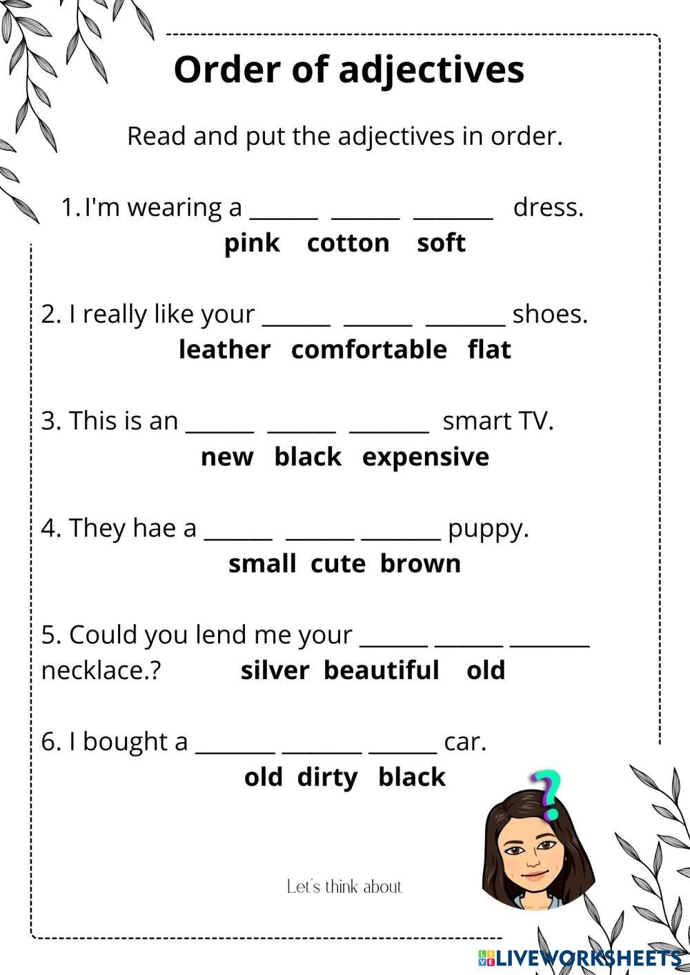 The Order Of Adjectives Live Worksheets Worksheets Library