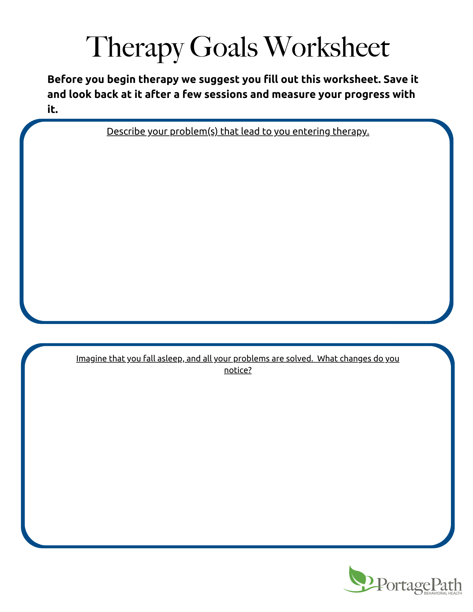 The Therapy Goals Worksheet Portage Path Behavioral Health