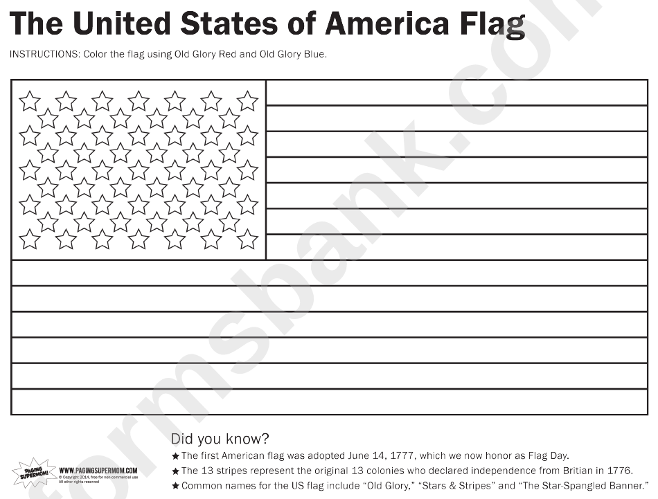 The United States Of America Flag Coloring Page Printable Pdf Download