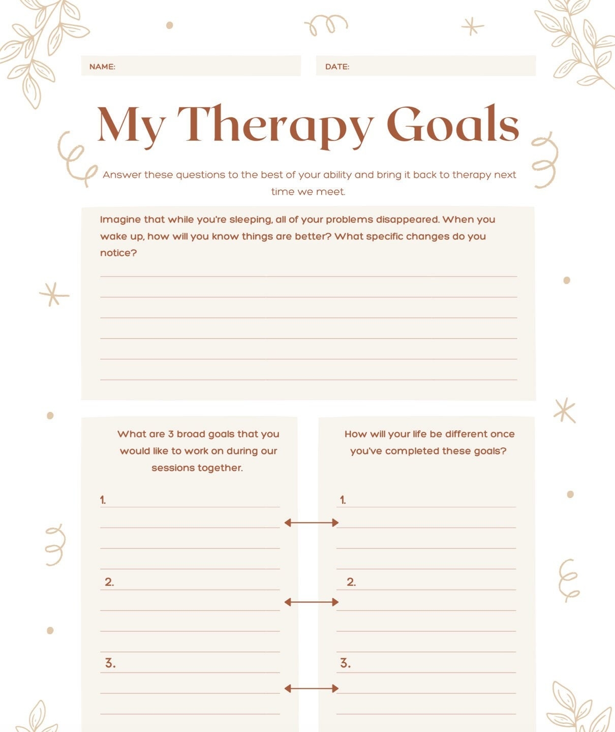 goals for therapy worksheet
