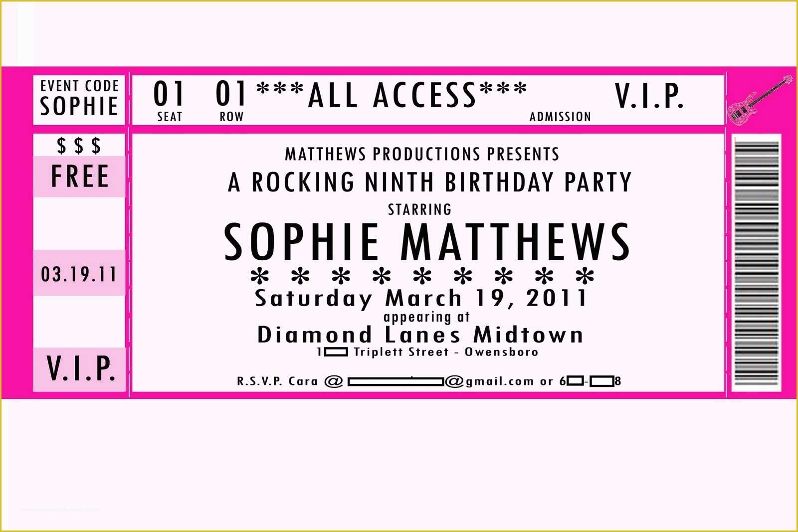 Ticket Invitation Template Free Of Movie Ticket Birthday Invitations 