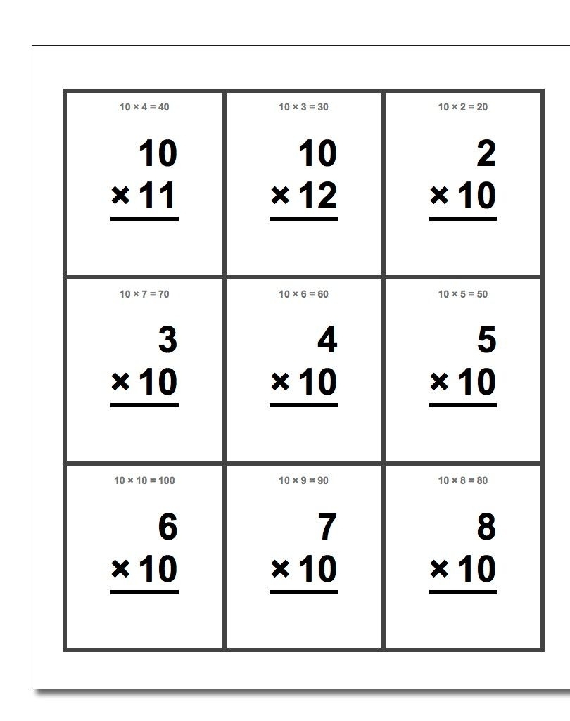 Times Tables Printable Flash Cards
