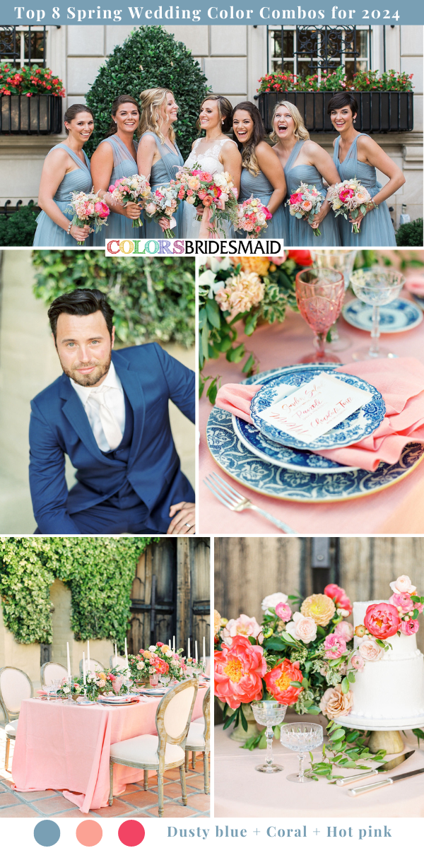 Top 8 Spring Wedding Color Combos For 2024 Dusty Blue Coral And Hot 