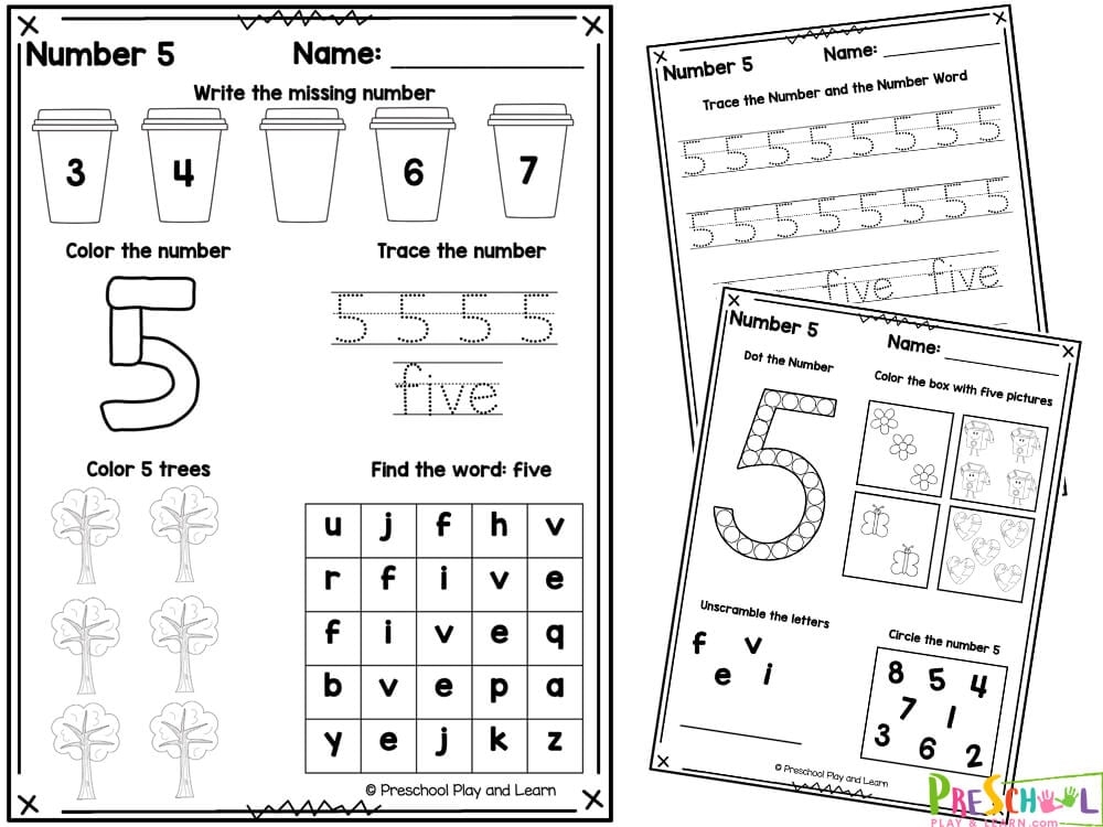 Trace Number 5 Worksheet For FREE For Kids Worksheets Library