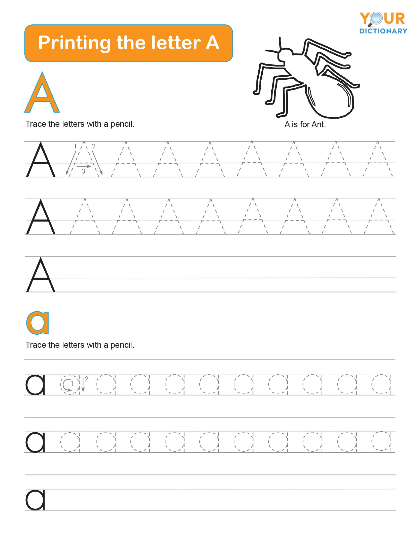 printable letter a tracing worksheets