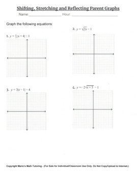Transformations Of Parent Functions Graphing Worksheet TpT