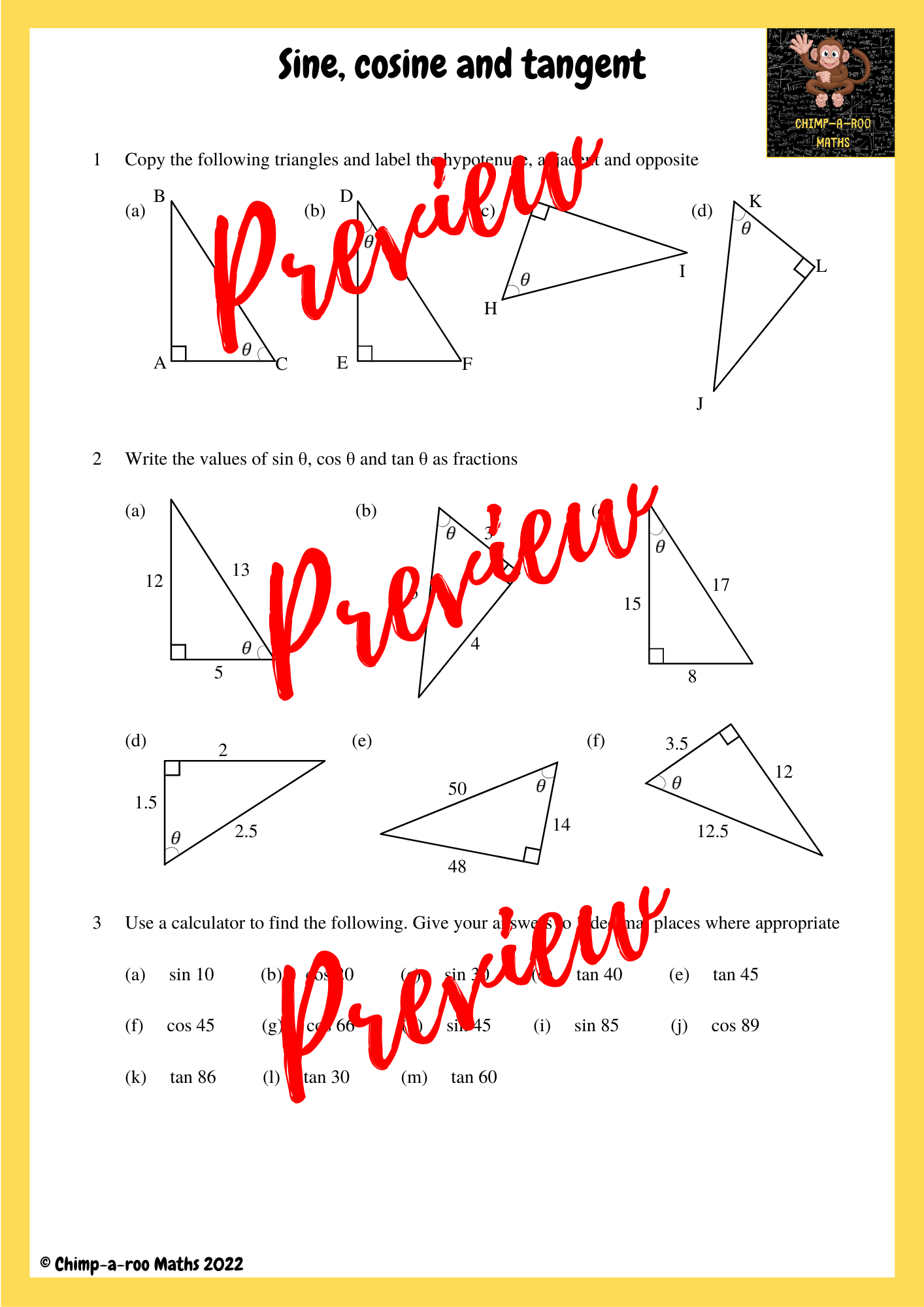 Trigonometry Sine Cosine And Tangent Teaching Resources 