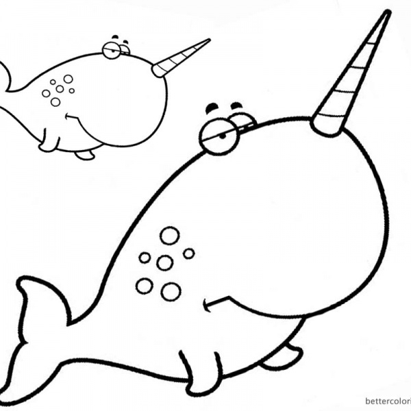 Two Cute Narwhals Coloring Pages Free Printable Coloring Pages