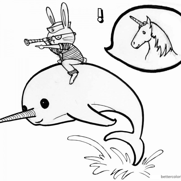 Two Cute Narwhals Coloring Pages Free Printable Coloring Pages