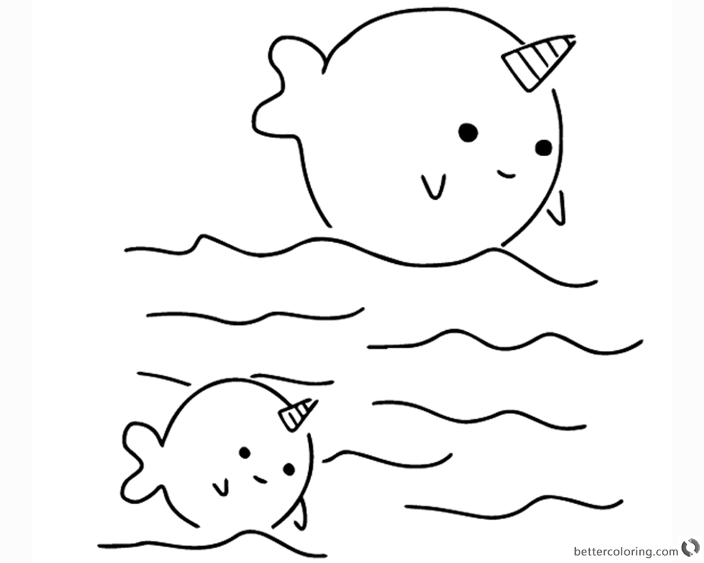 Two Cute Narwhals Coloring Pages Free Printable Coloring Pages