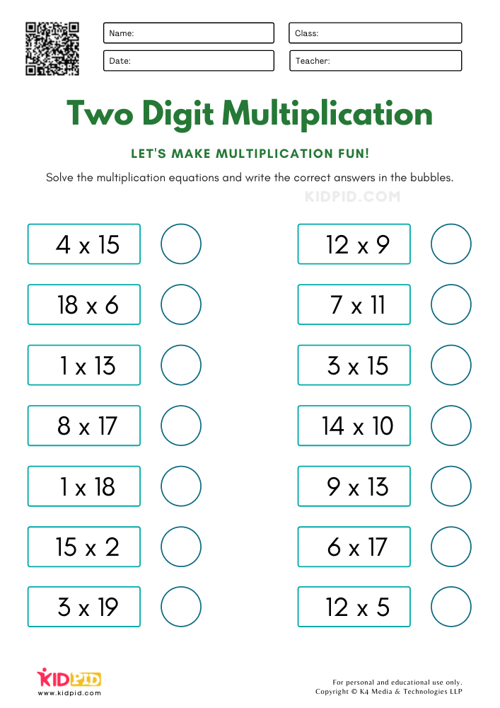 one and two digit multiplication worksheets
