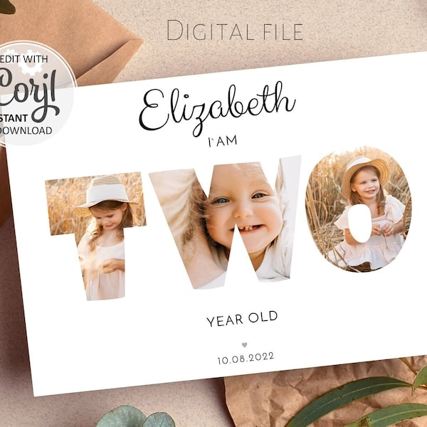 Two Year Old Birthday Invitation Card Digital Etsy