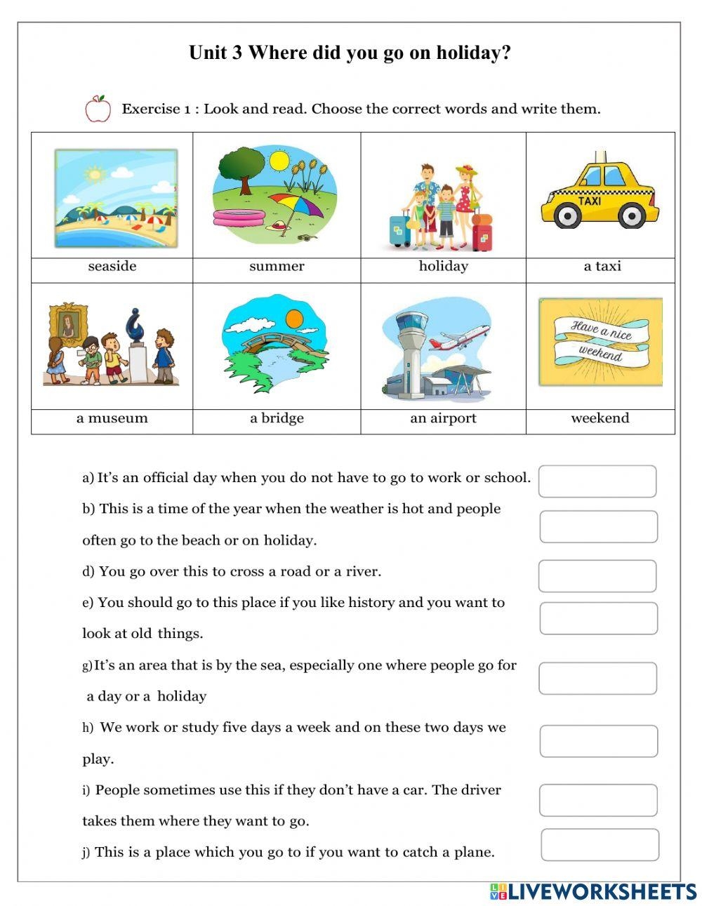 Unit 3 Where Did You Go On Holiday Worksheet Live Worksheets 