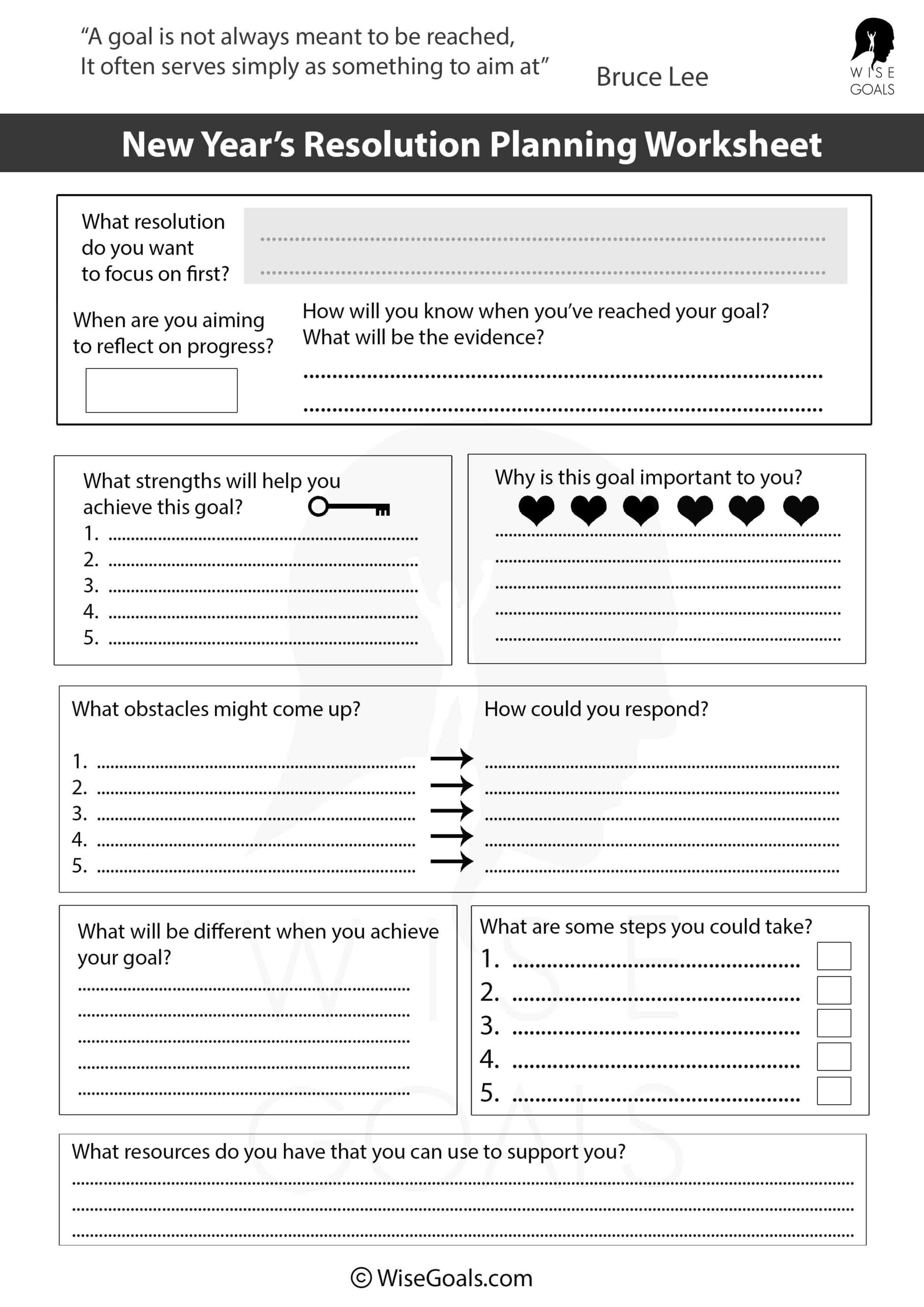 Unlocking Your Potential With New Years Resolution Worksheets 