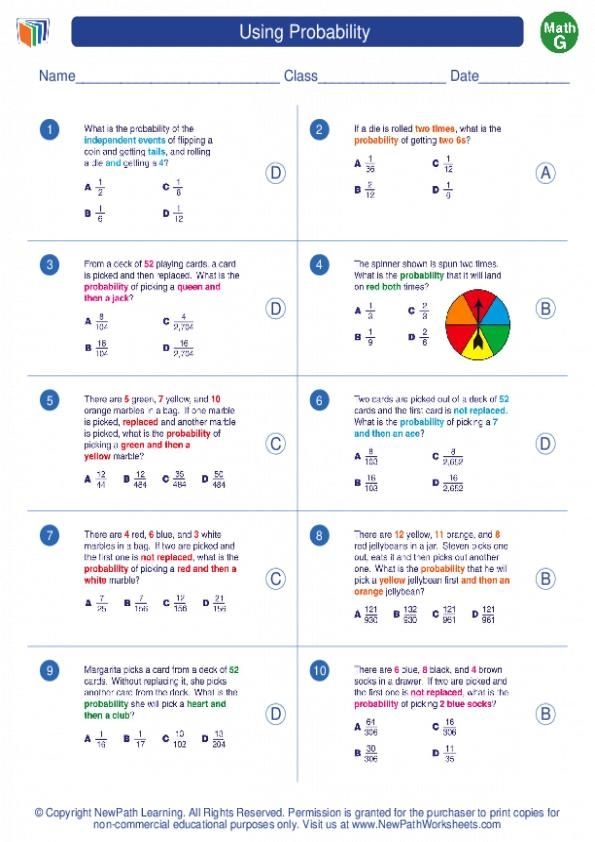 probability worksheets pdf