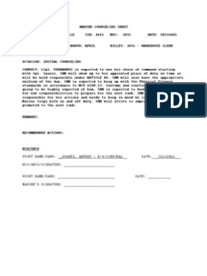 USMC Counseling Outline PDF United States Marine Corps Non 