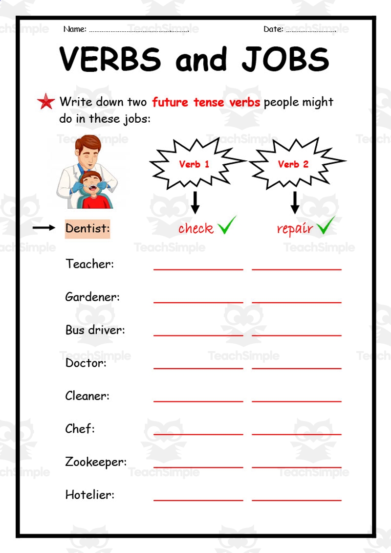 Verbs And Jobs Worksheet By Teach Simple
