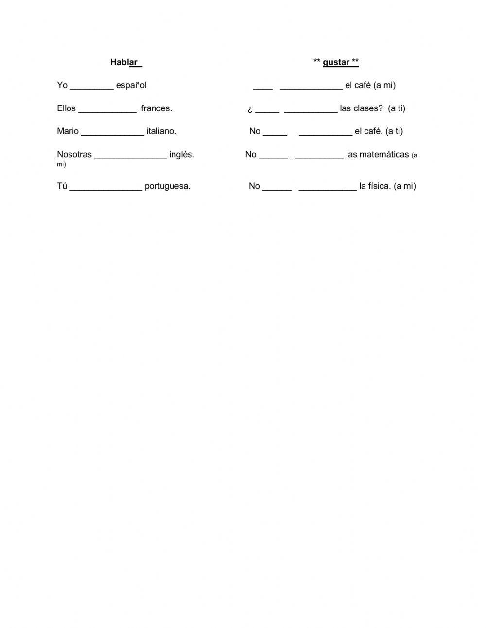 gramatica c the verb gustar worksheet answers